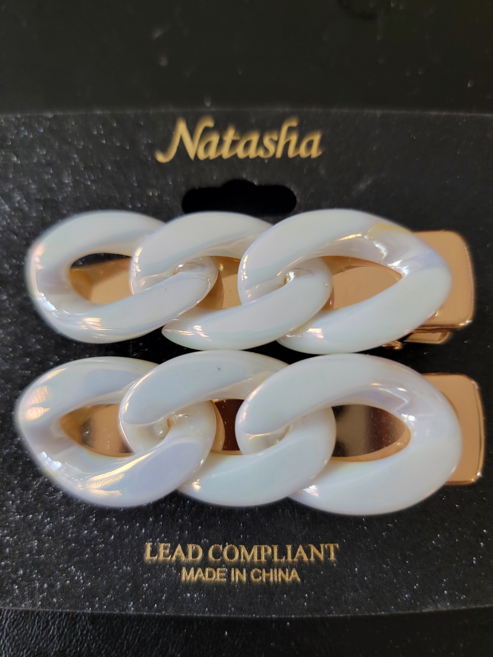 Natasha Couture Iridescent White Chain-Link Hair Clips - Pair